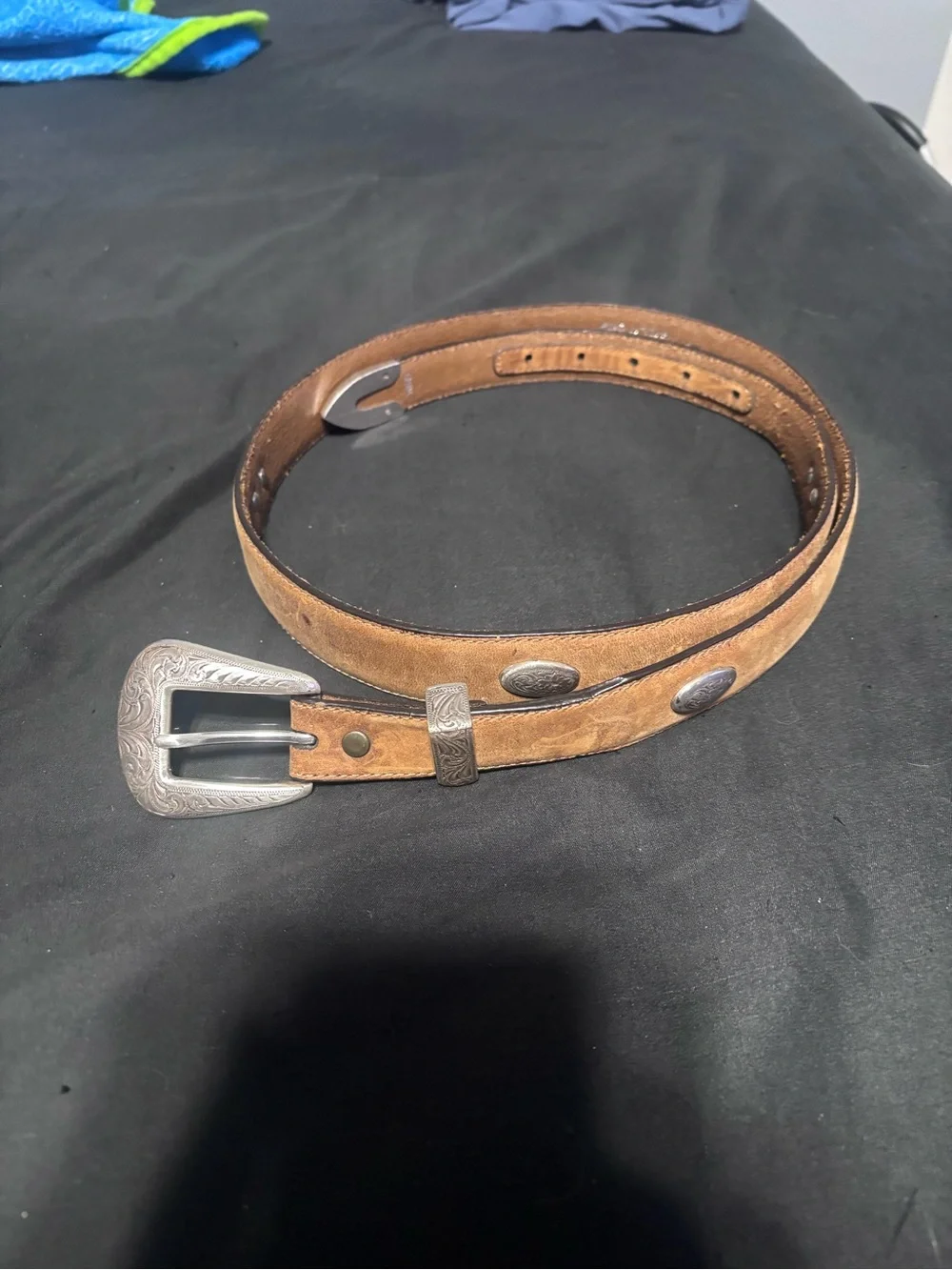 Nocona Tan Leather Western Belt with Silver Floral Buckle